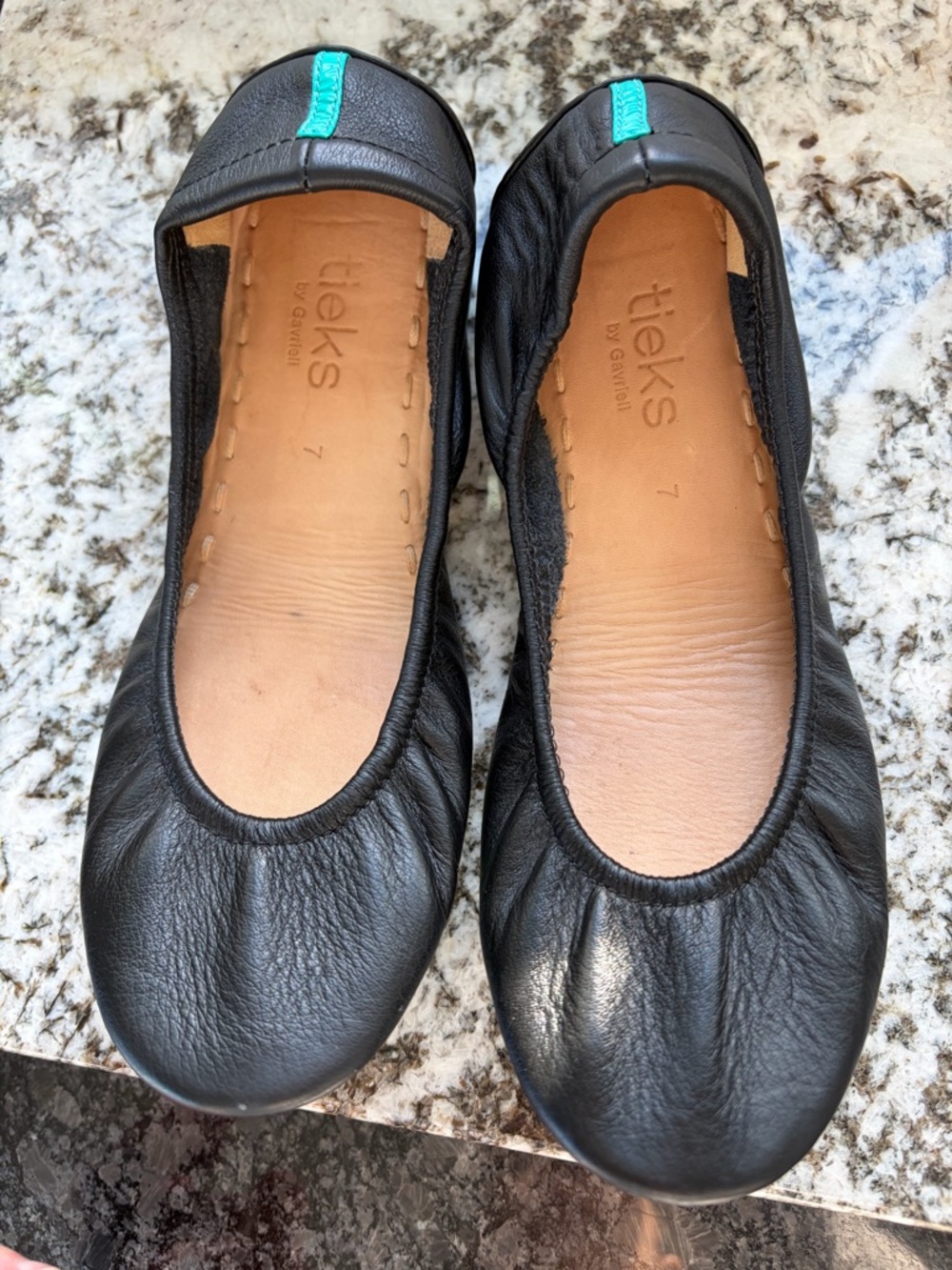 Tieks Black Leather Ballet Flats with Teal Accent